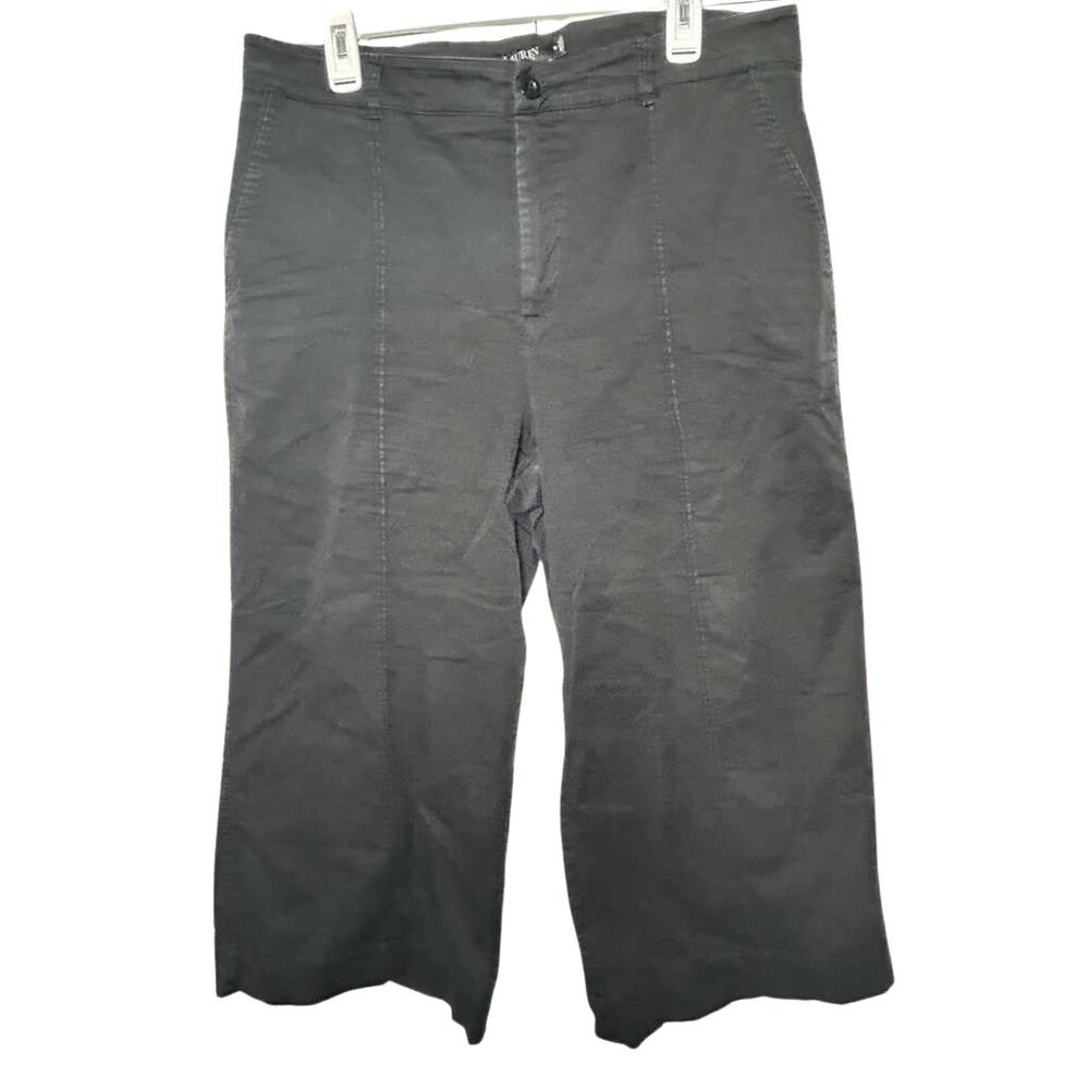Lauren Ralph Lauren Wide Leg Cropped Pants Women's Size 14 Black Cotton